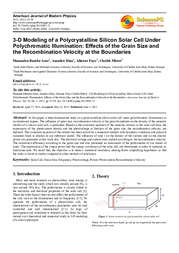 (PDF) 3-D Modeling of a Polycrystalline Silicon Solar Cell Under ...