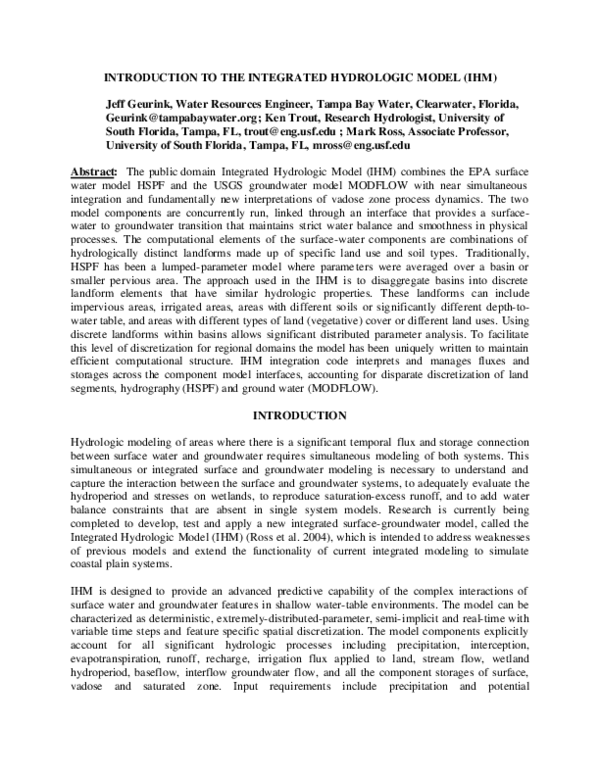 (PDF) To the Integrated Hydrologic Model ( Ihm )