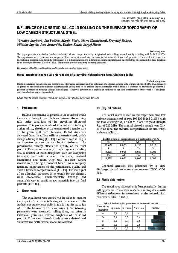 (PDF) Influence of longitudinal cold rolling on the surface topography ...