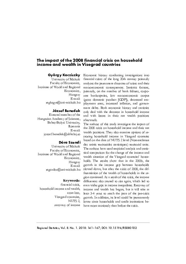 (PDF) The impact of the 2008 financial crisis on household income and ...