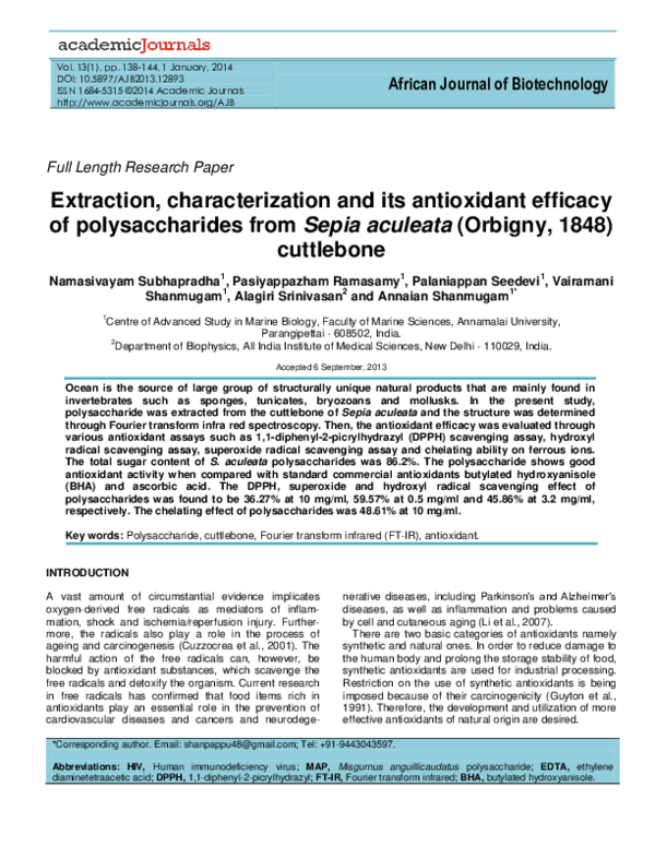 (PDF) Extraction, characterization and its antioxidant efficacy of ...