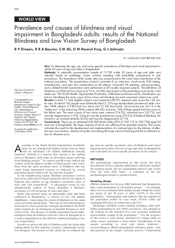 (PDF) Prevalence and causes of blindness and visual impairment in ...