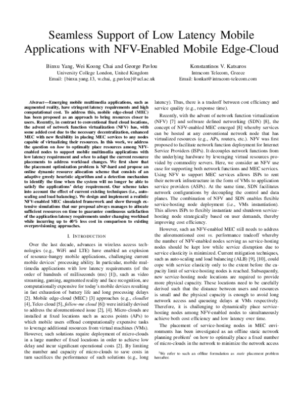 (PDF) Seamless Support of Low Latency Mobile Applications with NFV ...