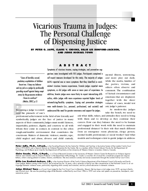 (PDF) Vicarious Trauma in Judges The Personal Challenge of Dispensing