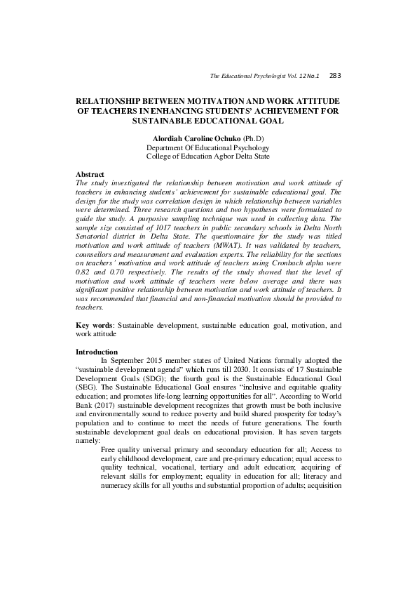 (PDF) RELATIONSHIP BETWEEN MOTIVATION AND WORK ATTITUDE OF TEACHERS IN ...