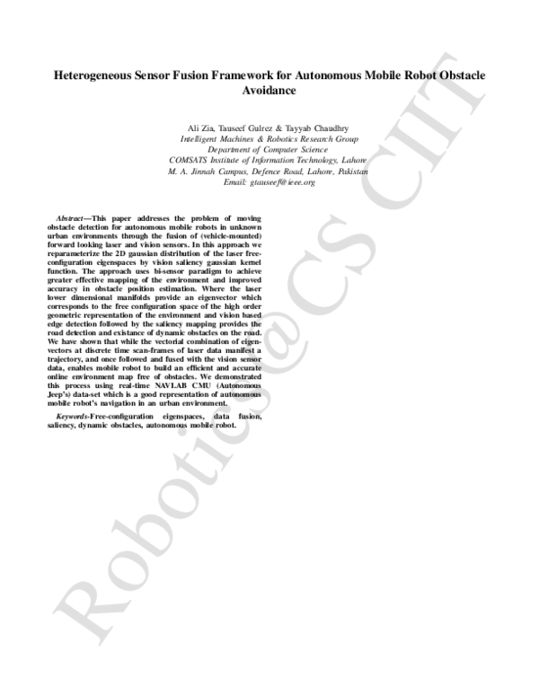(PDF) Heterogeneous sensor fusion framework for autonomous mobile robot ...