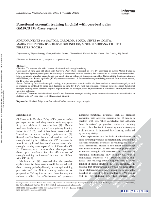 (PDF) Functional strength training in child with cerebral palsy GMFCS