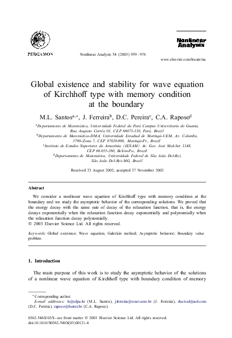 (PDF) Global existence and stability for wave equation of Kirchhoff ...