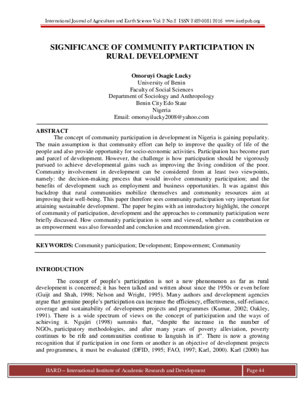 (PDF) Significance of Community Participation in Rural Development