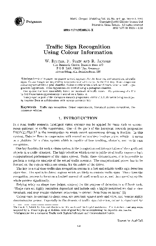 (PDF) Traffic sign recognition using colour information
