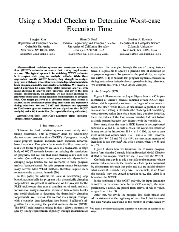 (PDF) Using a Model Checker to Determine Worst-case Execution Time