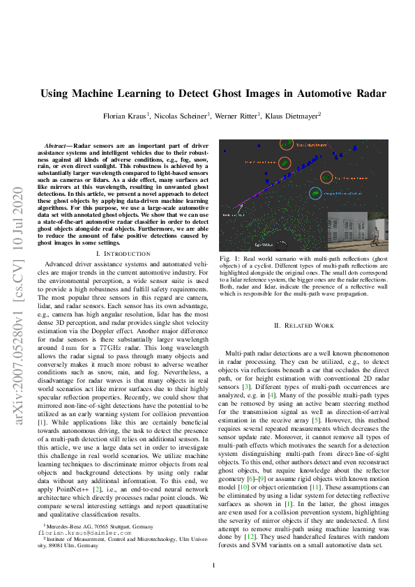 (PDF) Using Machine Learning to Detect Ghost Images in Automotive Radar