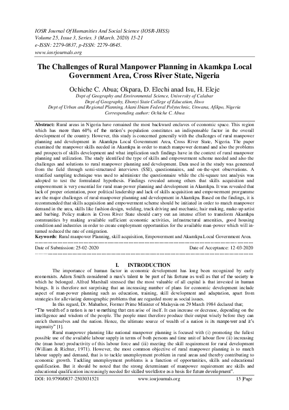 (PDF) The Challenges of Rural Manpower Planning in Akamkpa Local ...