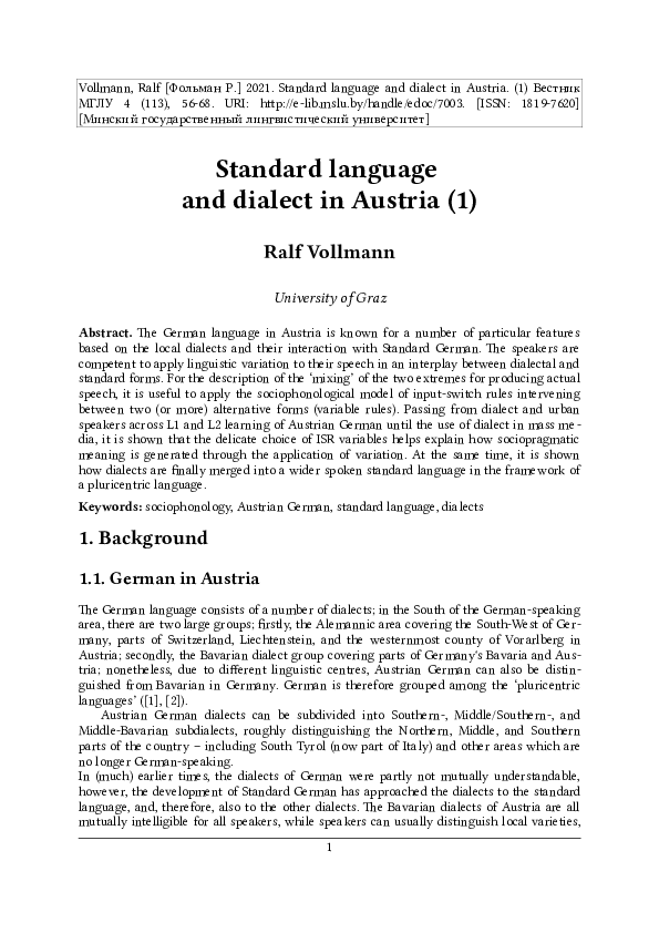 (PDF) Standard language and dialect in Austria (1)