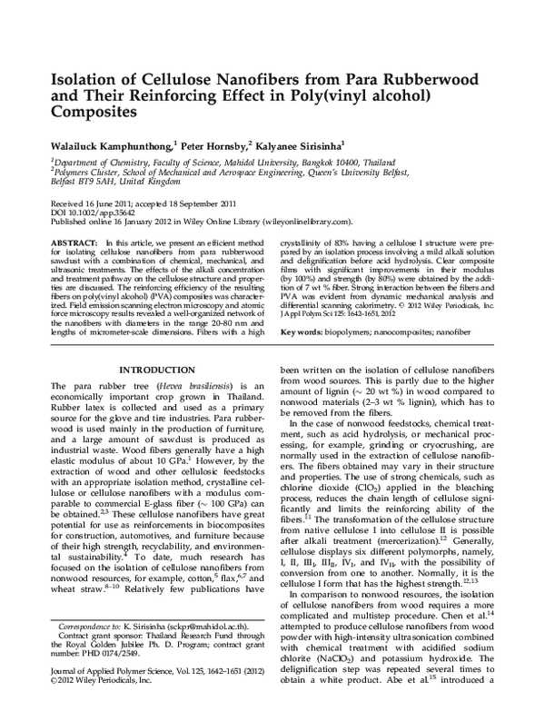 (PDF) Isolation of cellulose nanofibers from para rubberwood and their ...