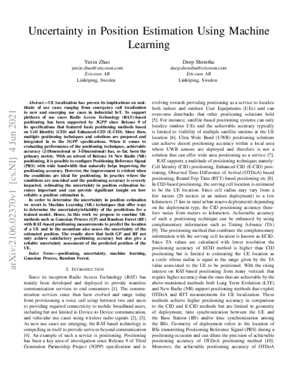 (PDF) Uncertainty in Position Estimation Using Machine Learning | Deep ...