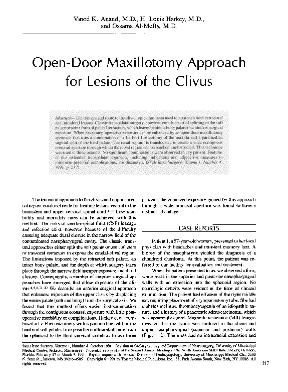 (PDF) Open-Door Maxillotomy Approach for Lesions of the Clivus