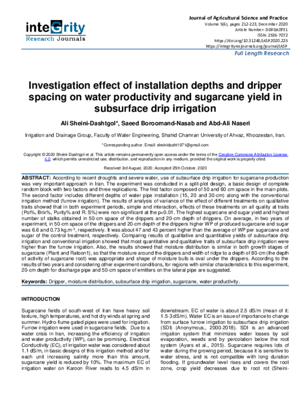 (PDF) Investigation effect of installation depths and dripper spacing ...