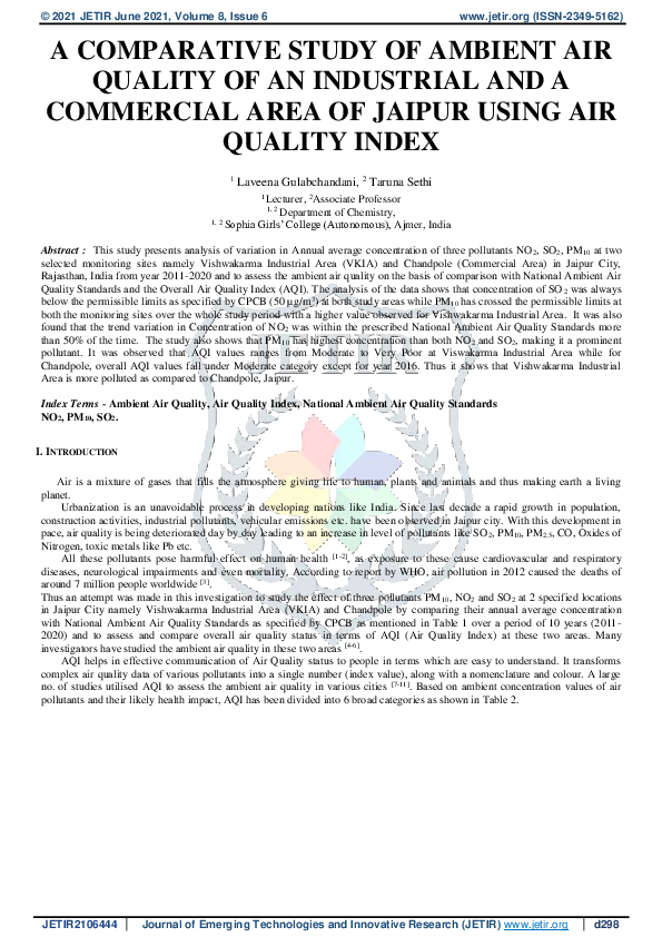 (PDF) A Comparative Study of Ambient Air Quality of an Industrial and a ...