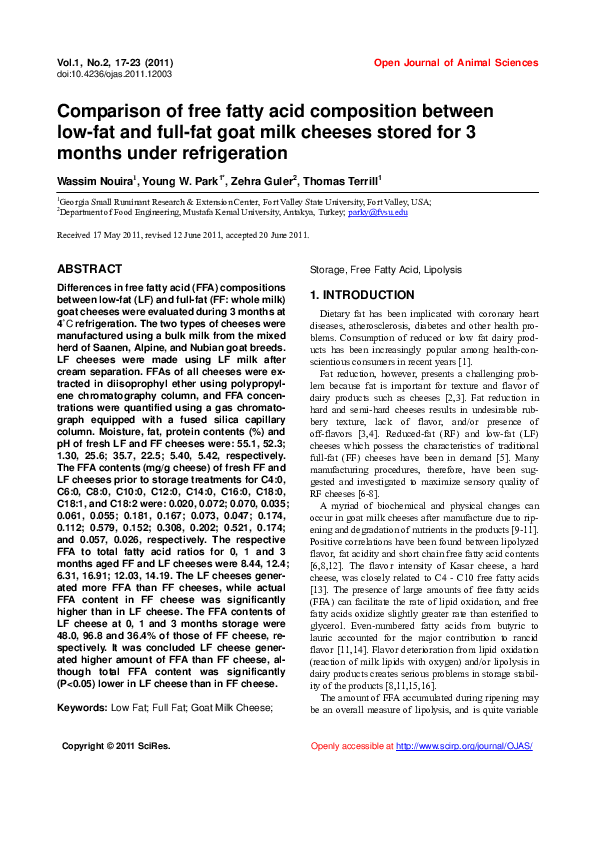 (PDF) Comparison of free fatty acid composition between low-fat and ...
