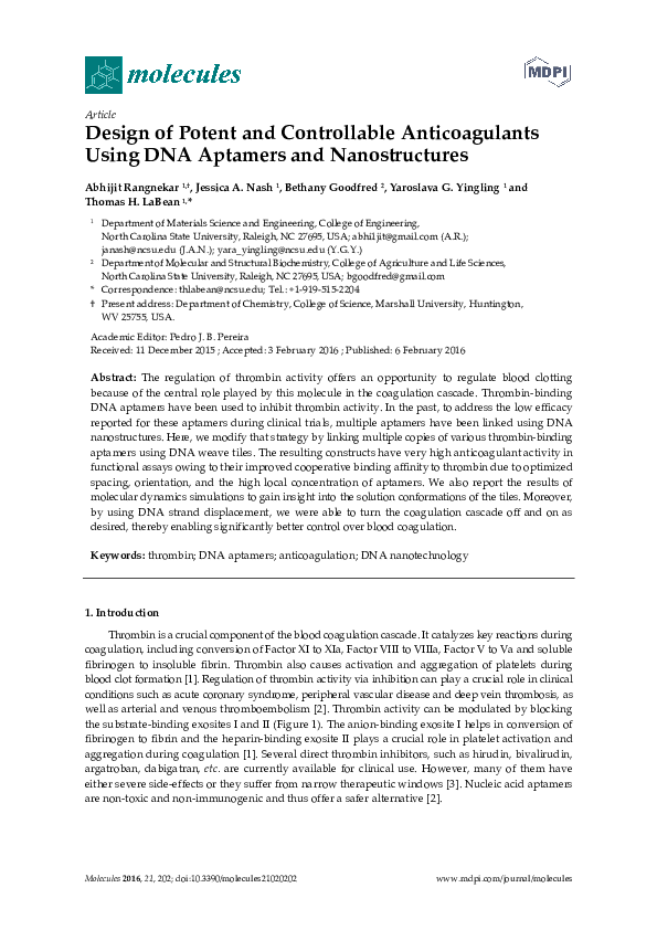(PDF) Design of Potent and Controllable Anticoagulants Using DNA ...