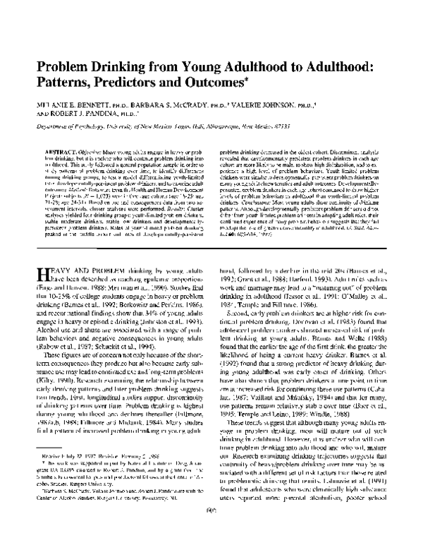 (PDF) Problem drinking from young adulthood to adulthood: patterns ...