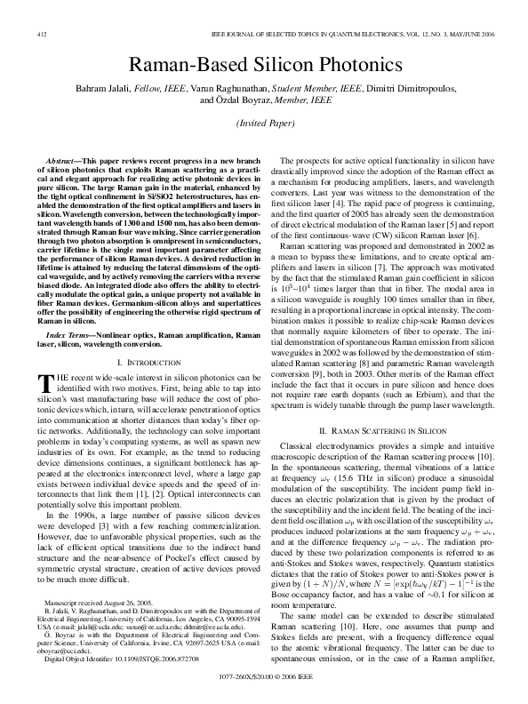 (PDF) Ramanbased silicon photonics bahram jalali Academia.edu