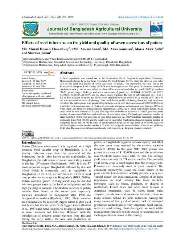 (PDF) Effects of seed tuber size on the yield and quality of seven ...