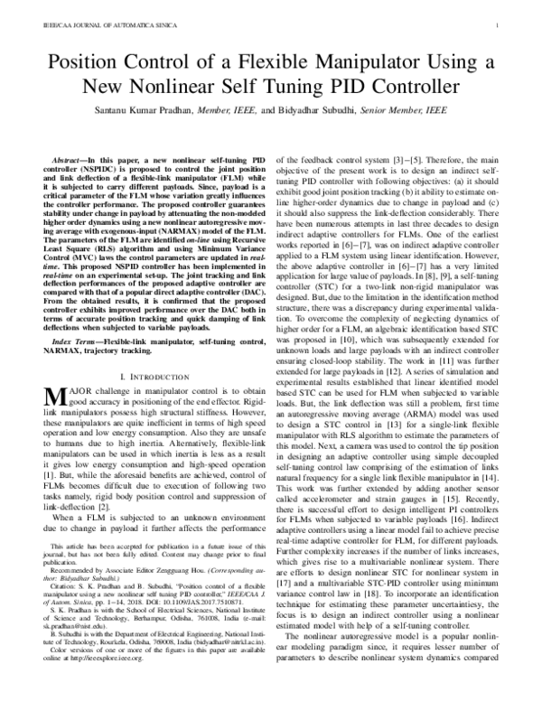 (PDF) Position Control of Flexible Manipulator using PSO-tuned PID ...