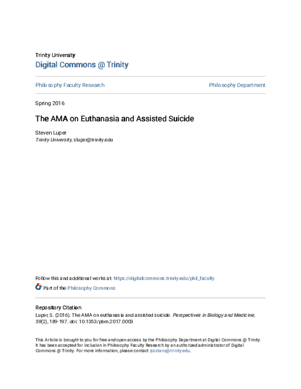 (PDF) The AMA on Euthanasia and Assisted Suicide