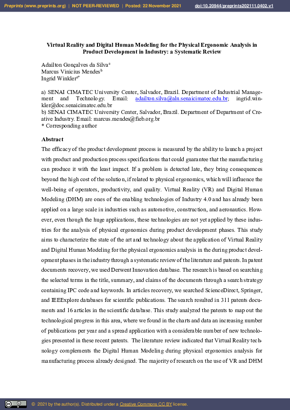 (PDF) Virtual Reality and Digital Human Modeling for the Physical ...