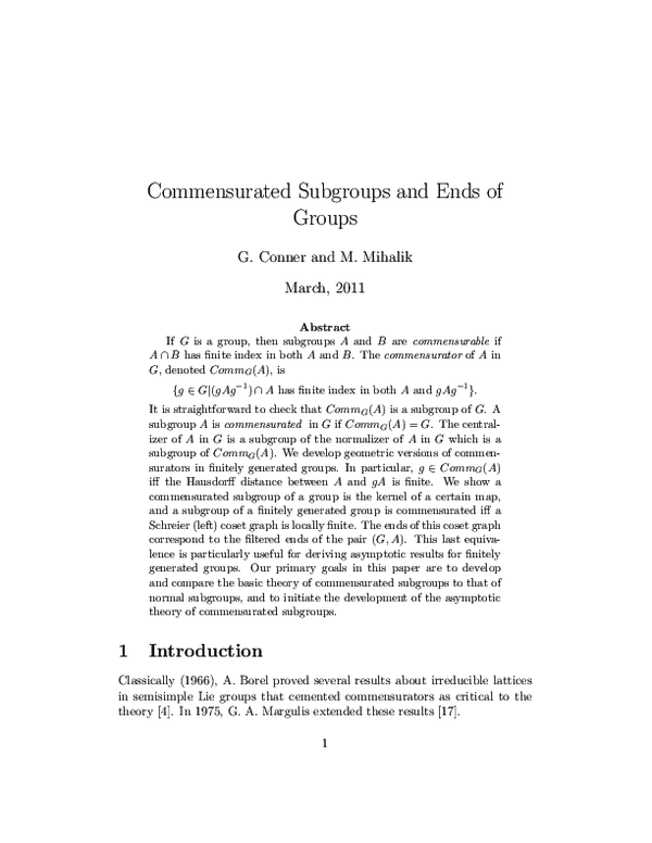 (PDF) Commensurated subgroups and ends of groups
