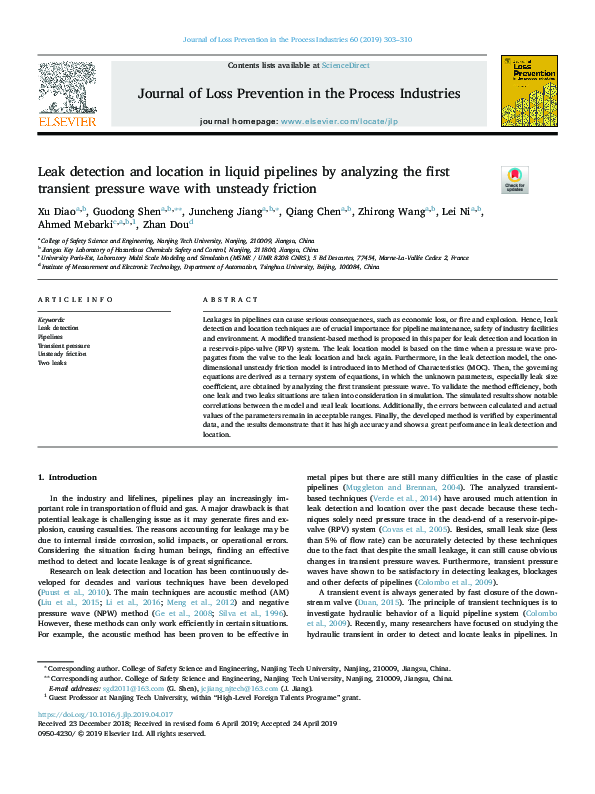 (PDF) Leak detection and location in liquid pipelines by analyzing the ...