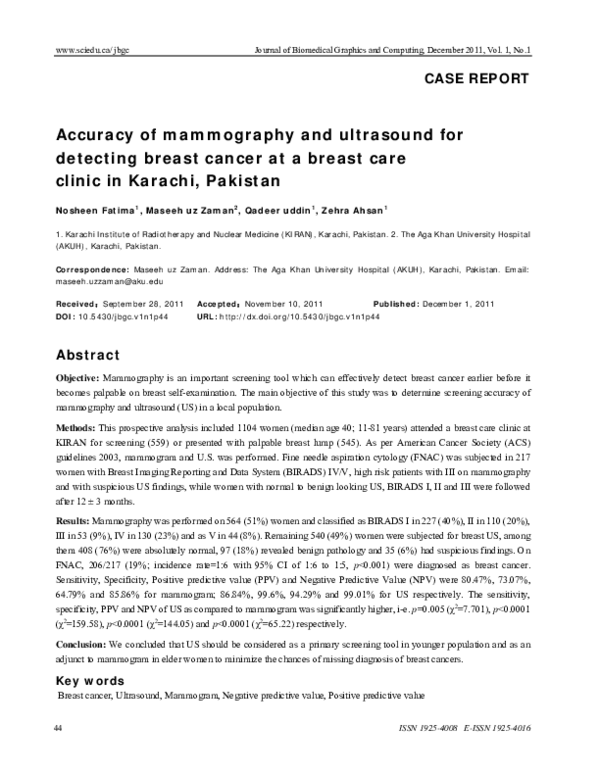 (PDF) Accuracy of mammography and ultrasound for detecting breast ...
