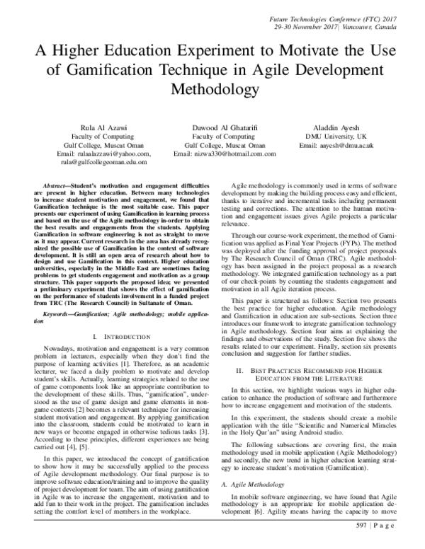 (PDF) The Use of Gamification Technique in Agile Development Methodology