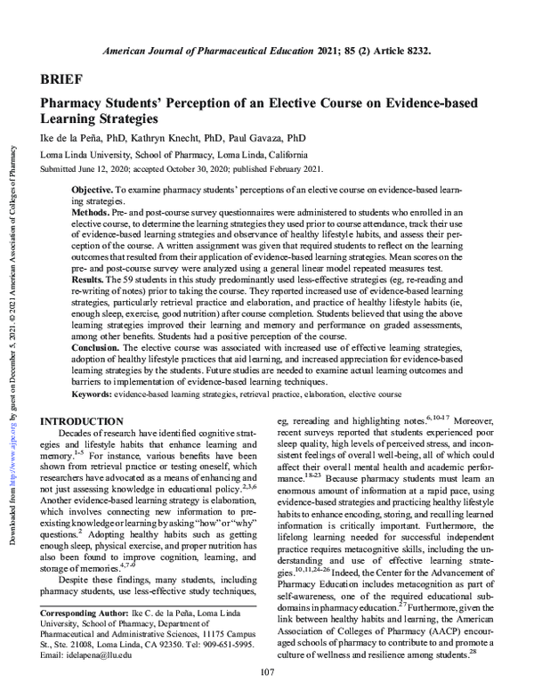 (PDF) Impact and Pharmacy Students’ Perception of An Elective Course on ...