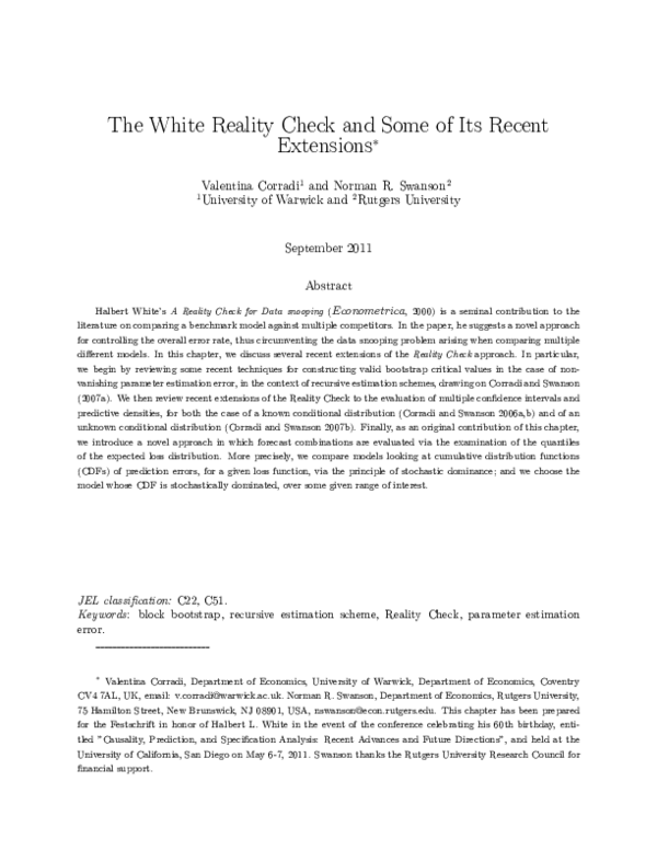 (PDF) The white reality check and some of its recent extensions