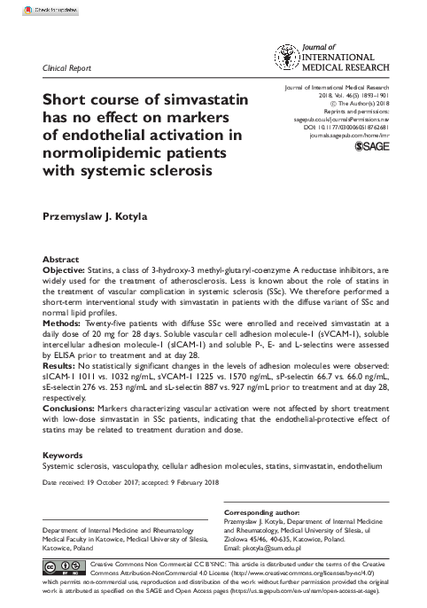 (PDF) Short course of simvastatin has no effect on markers of ...