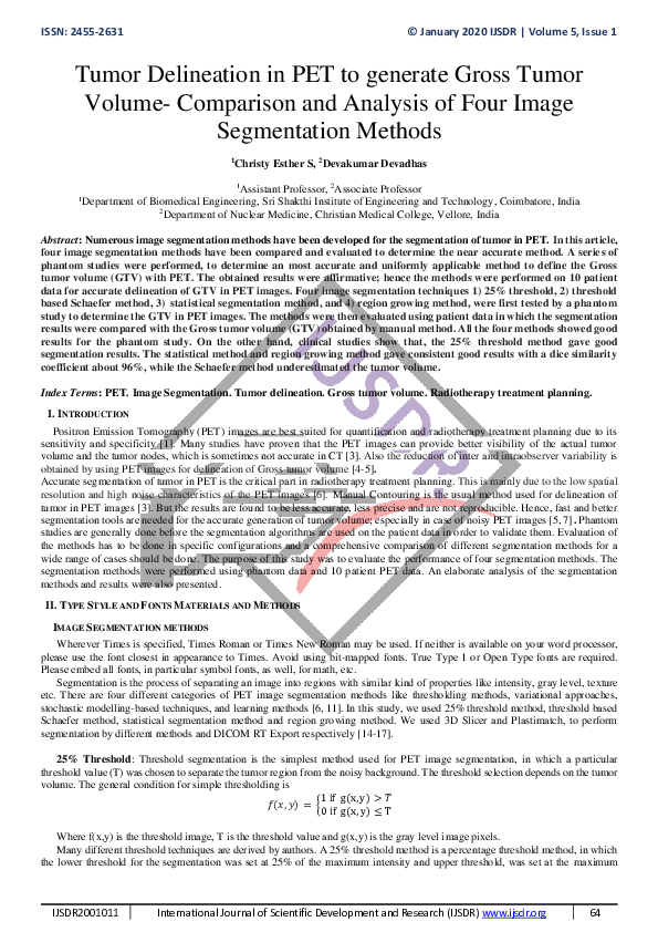 (PDF) Tumor Delineation in PET to generate Gross Tumor Volume ...