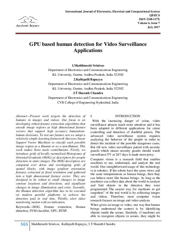 (PDF) 565 GPU based human detection for Video Surveillance Applications