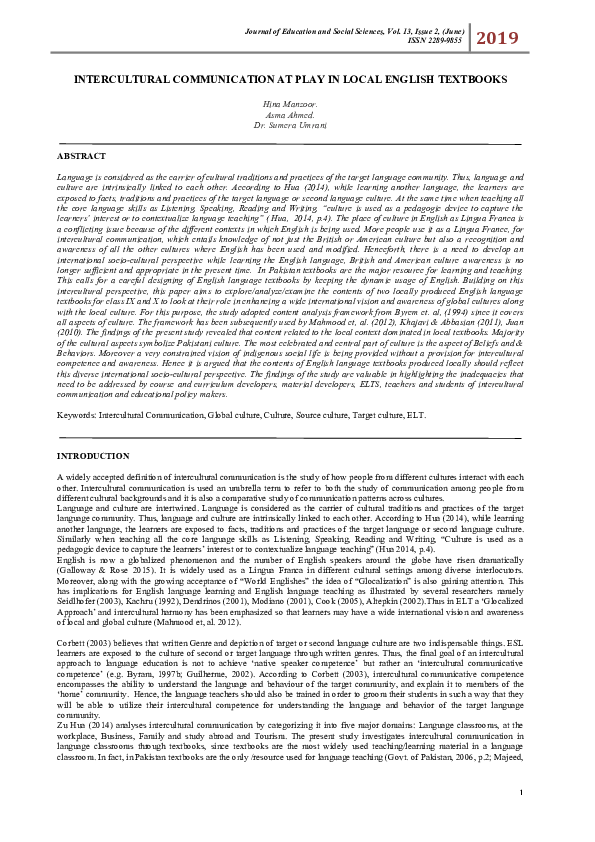 (PDF) Intercultural Communication at Play in Local English Textbooks