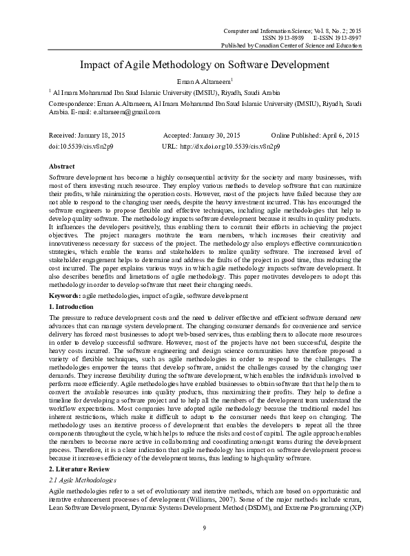 (PDF) Impact of Agile Methodology on Software Development