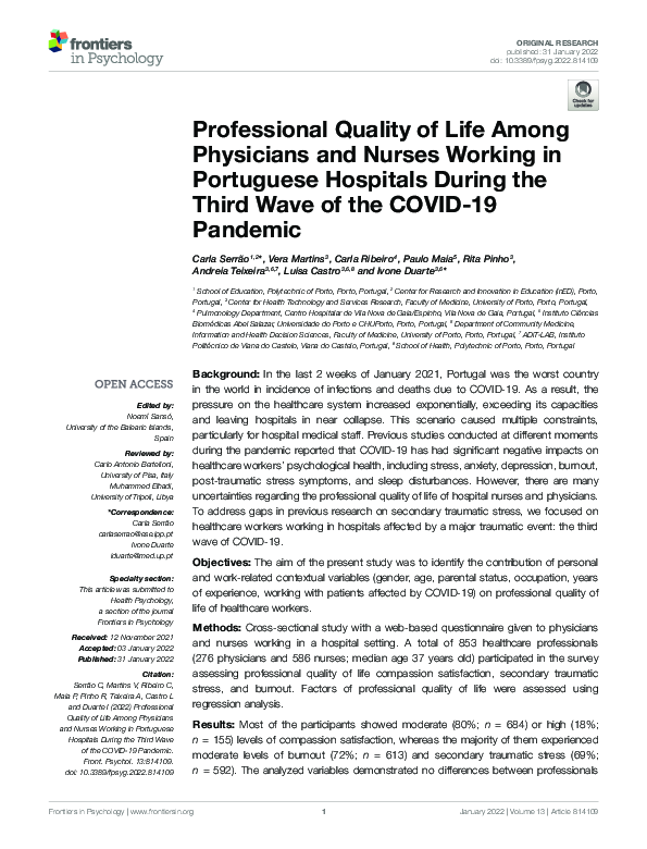 (PDF) Professional Quality of Life Among Physicians and Nurses Working ...