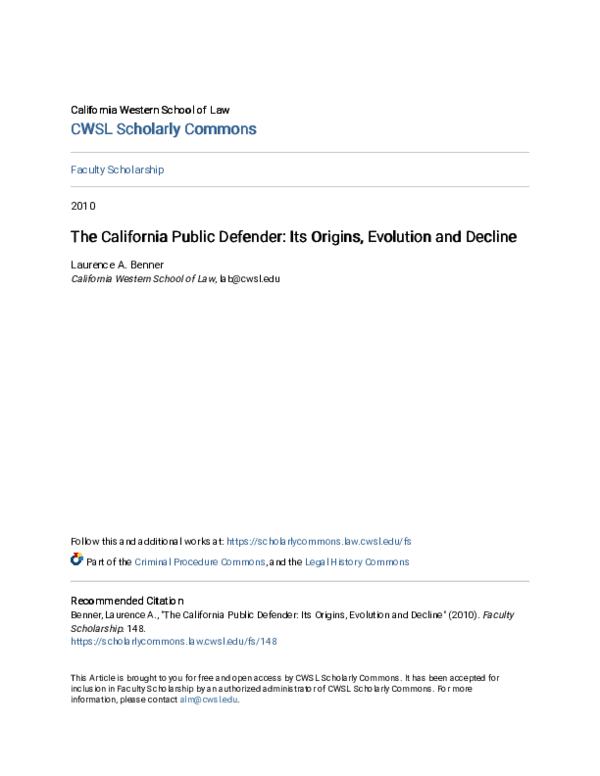 (PDF) The California Public Defender: Its Origins, Evolution and Decline