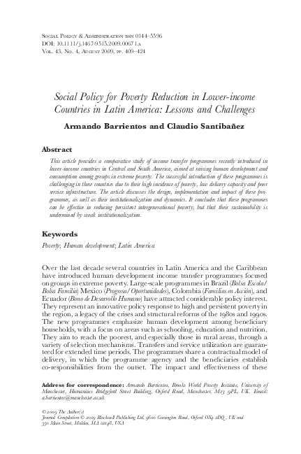 (PDF) Social Policy for Poverty Reduction in Lower-income Countries in ...