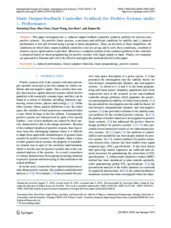 (PDF) Static Output Feedback Controller Synthesis for a Class of Large ...