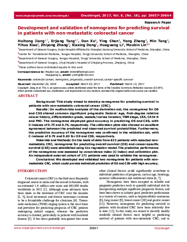 (PDF) Development and validation of nomograms for predicting survival ...
