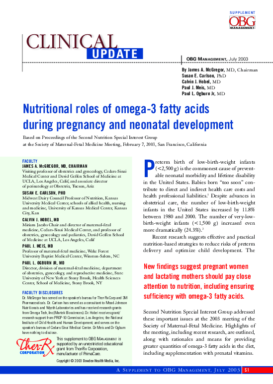 (PDF) Nutritional roles of omega3 fatty acids during pregnancy and
