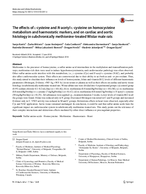 (PDF) The effects of L-cysteine and N-acetyl-L-cysteine on homocysteine ...