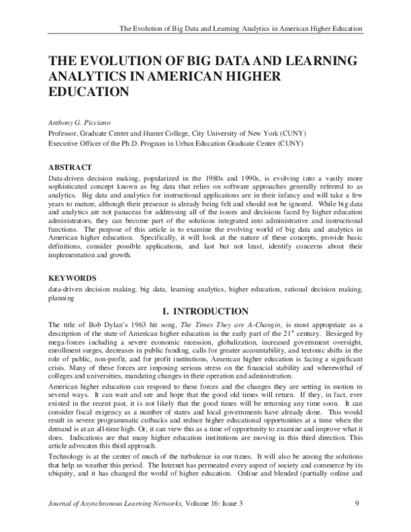 (PDF) The Evolution of Big Data and Learning Analytics in American ...